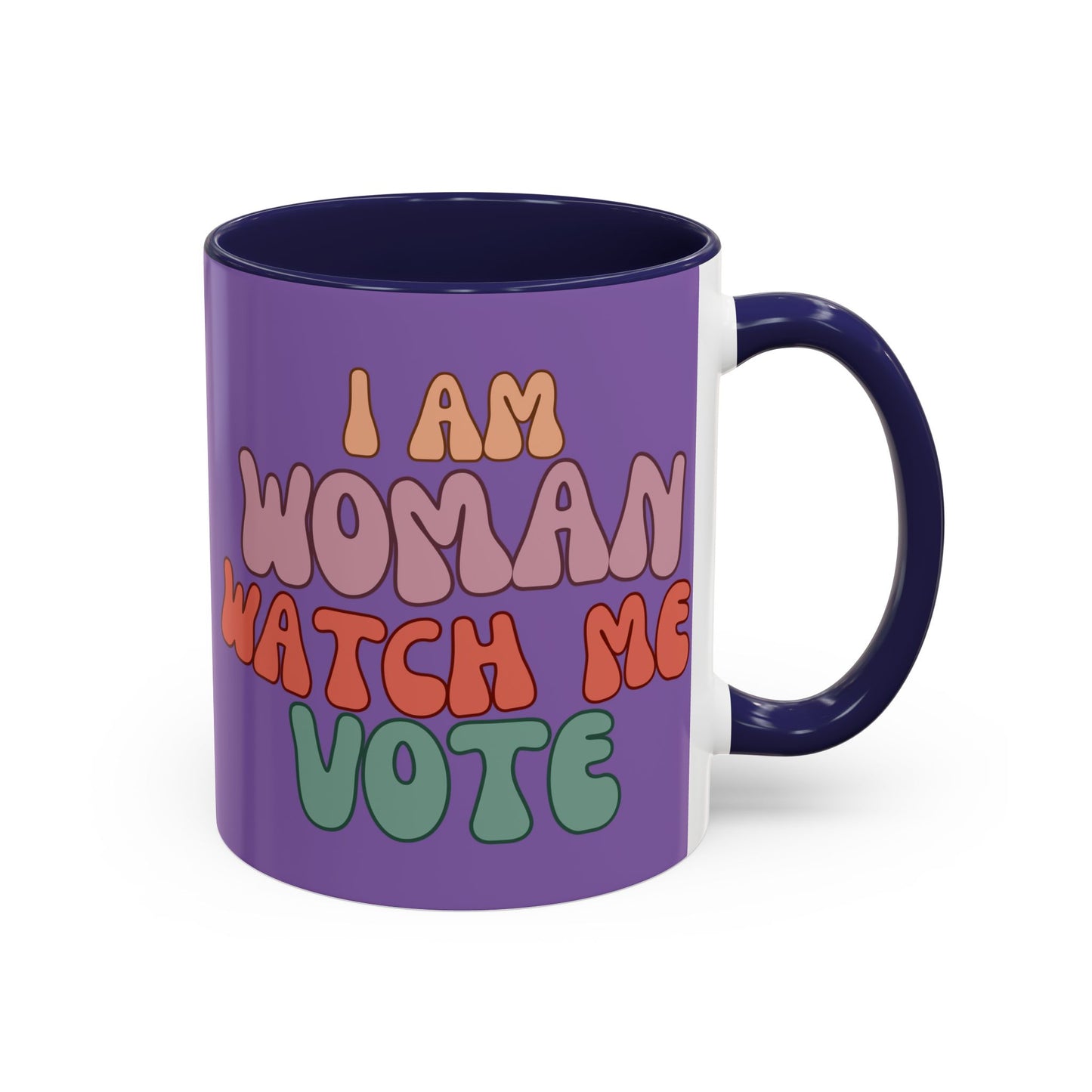 I Am Woman Watch Me Vote Purple Accent Mug by theGreenDragonTavern.shop