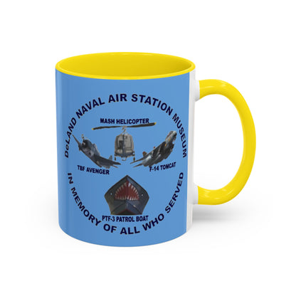 DNASM 2-sided, Founding & Student Art Light Blue Accent Mug by theGreenDragonTavern.shop
