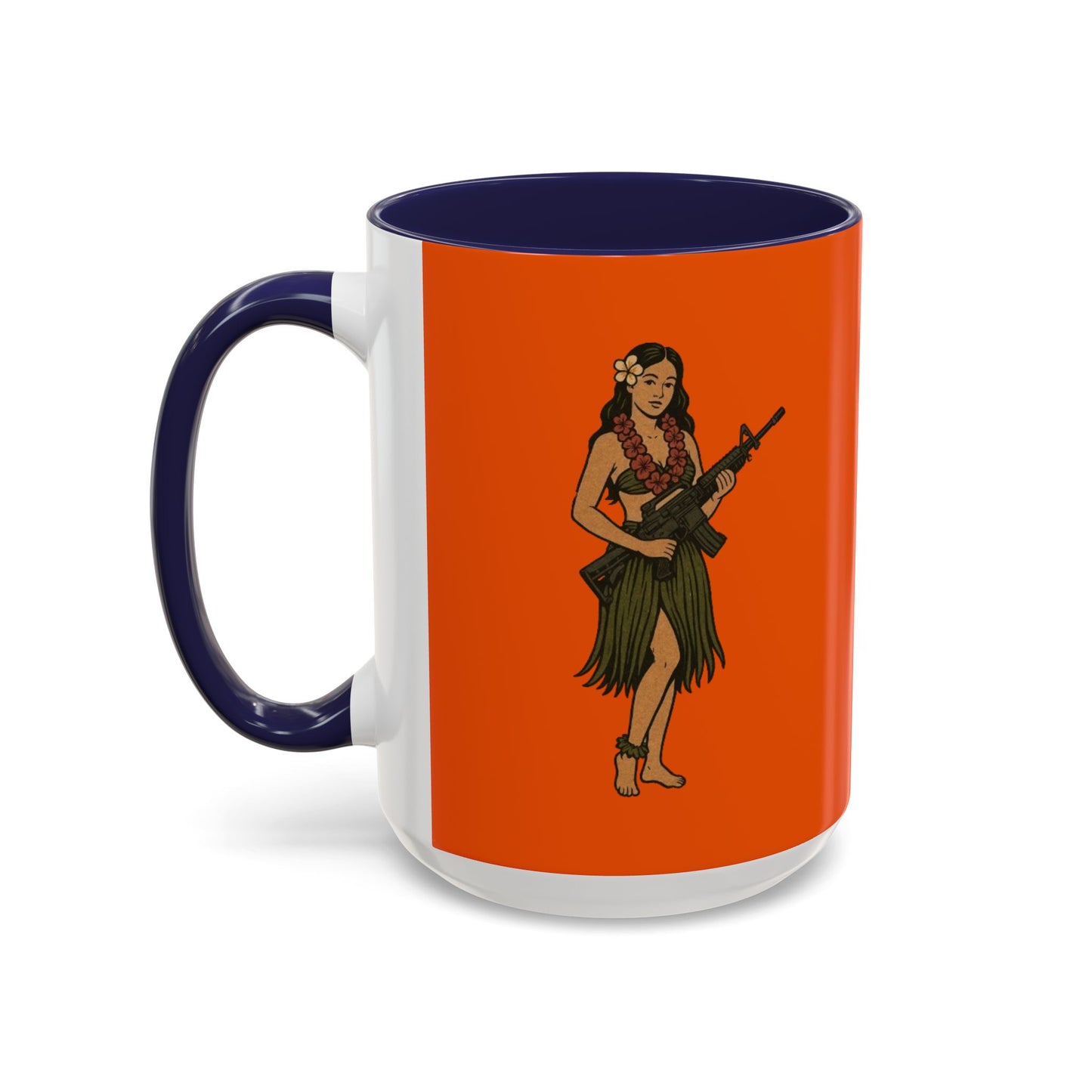 Hula Girl Packin' Heat Orange Accent Mug by theGreenDragonTavern.shop