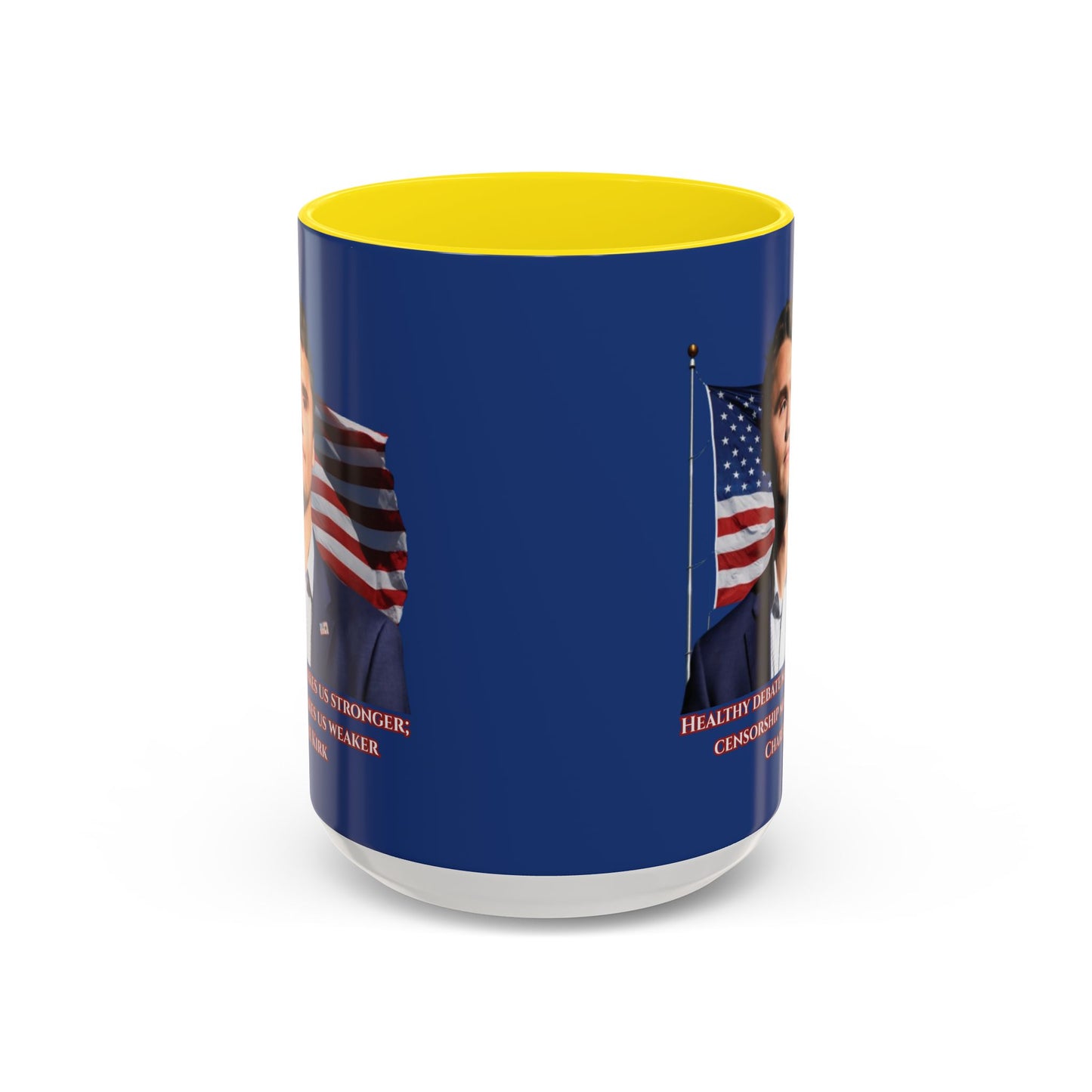 Charlie Kirk, Healthy Debate Blue Accent Mug by theGreenDragonTavern.shop