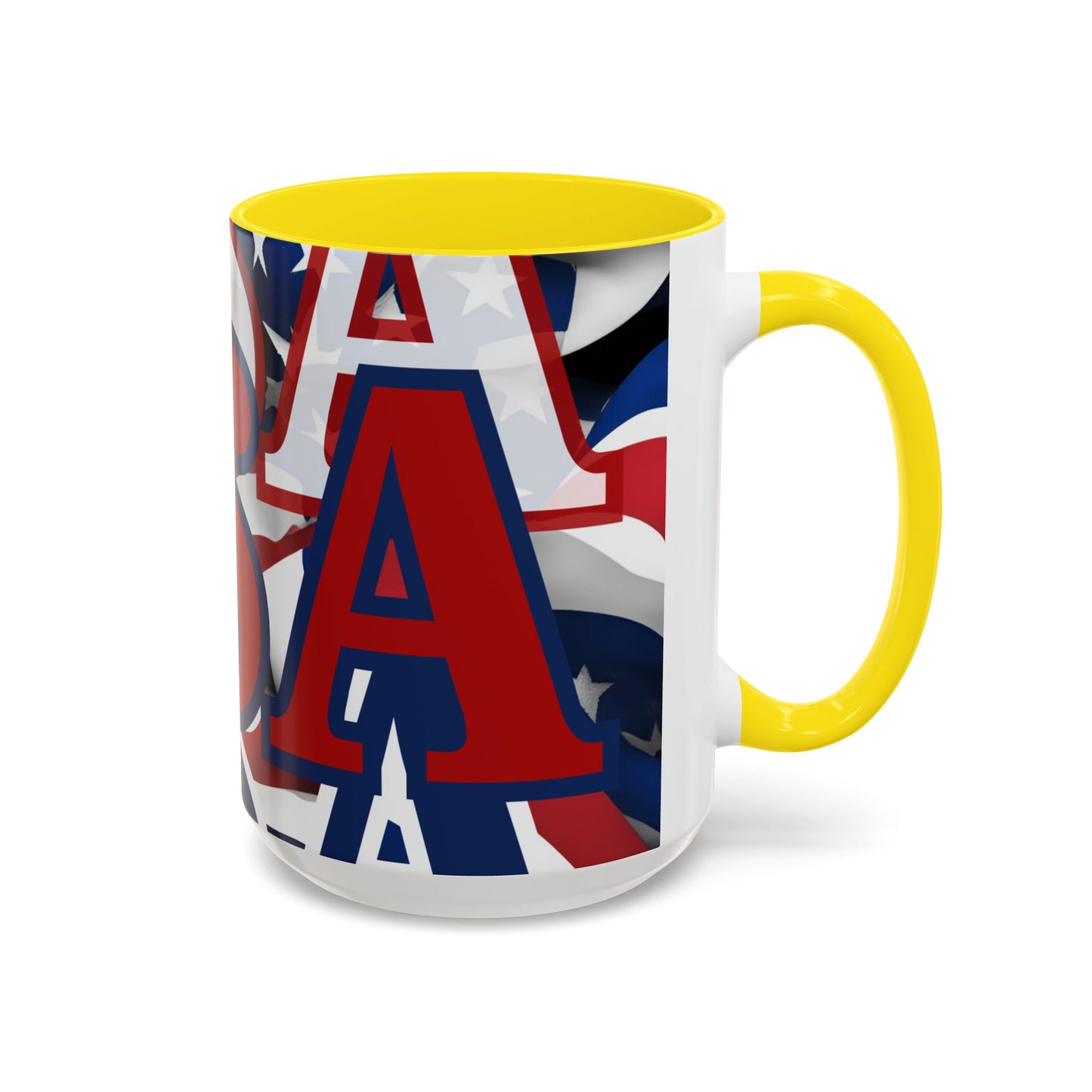 USA! USA! USA Red font Patriot Blue Accent Mug by theGreenDragonTavern.shop