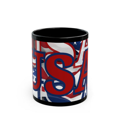 USA! USA! USA Red font Patriot Black Mug by theGreenDragonTavern.shop