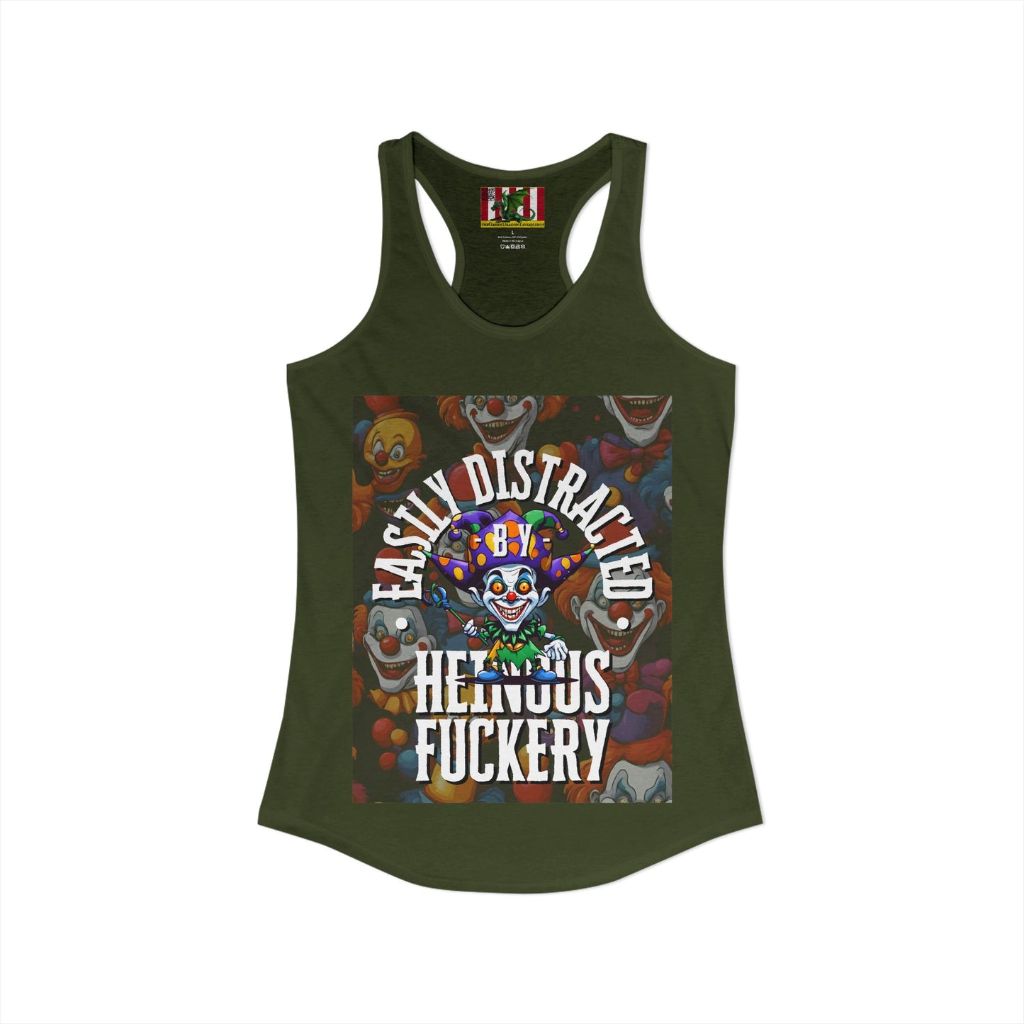 Easily Distracted by Heinous Fuckery Little Jinx Women's Racerback Tank Top by theGreenDragonTavern.shop