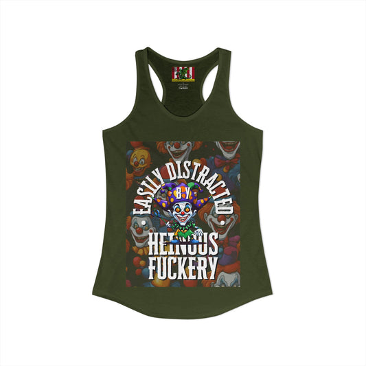 Easily Distracted by Heinous Fuckery Little Jinx Women's Racerback Tank Top by theGreenDragonTavern.shop