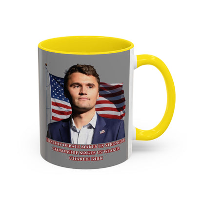 Charlie Kirk, Healthy Debate Grey Accent Mug by theGreenDragonTavern.shop