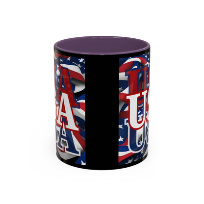 USA White font Center Patriot Black Accent Mug by theGreenDragonTavern.shop