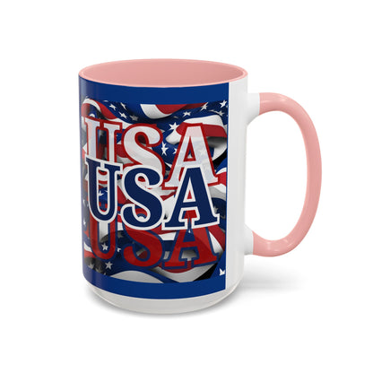 USA Blue font Center Patriot Blue Accent Mug by theGreenDragonTavern.shop