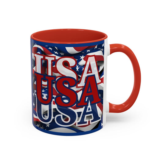 USA Red font Center Patriot Blue Accent Mug by theGreenDragonTavern.shop