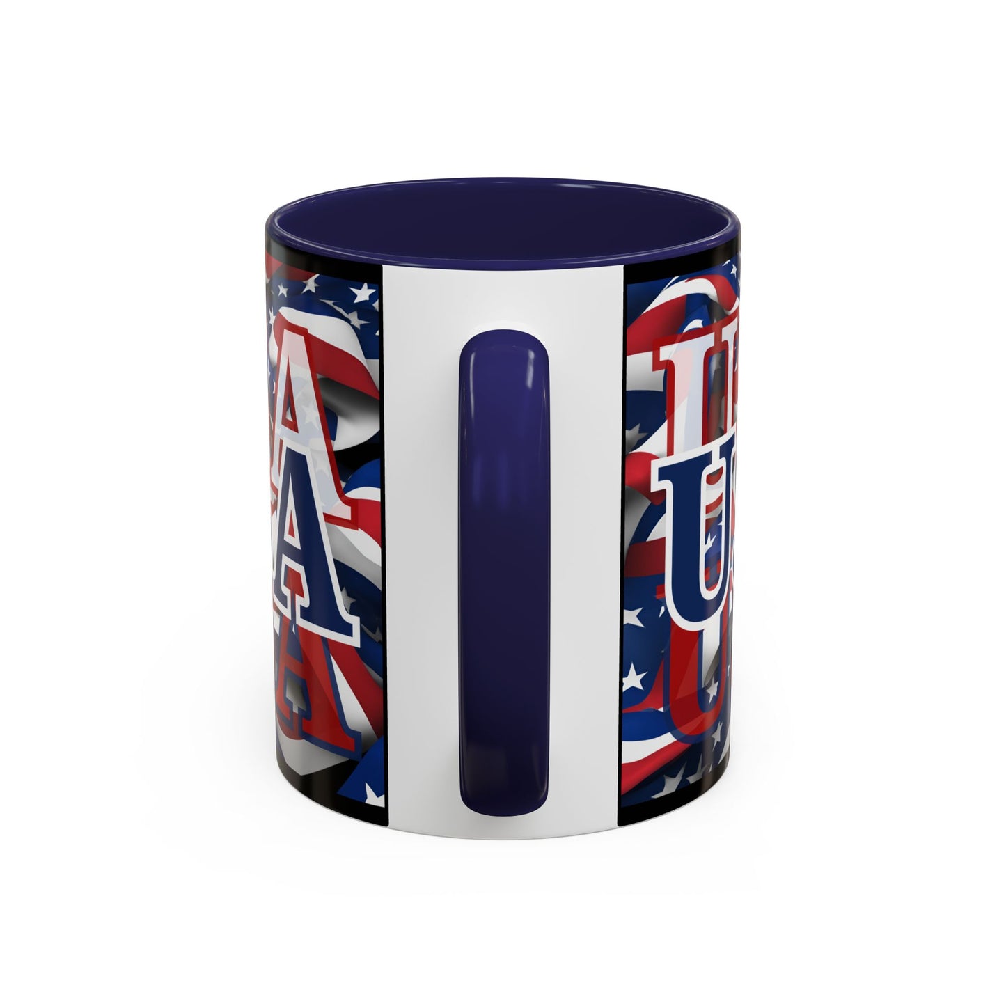 USA Blue font Center Patriot Black Accent Mug by theGreenDragonTavern.shop