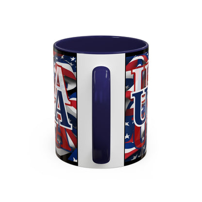 USA Blue font Center Patriot Black Accent Mug by theGreenDragonTavern.shop