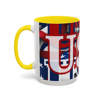 USA! USA! USA White font Patriot Blue Accent Mug by theGreenDragonTavern.shop