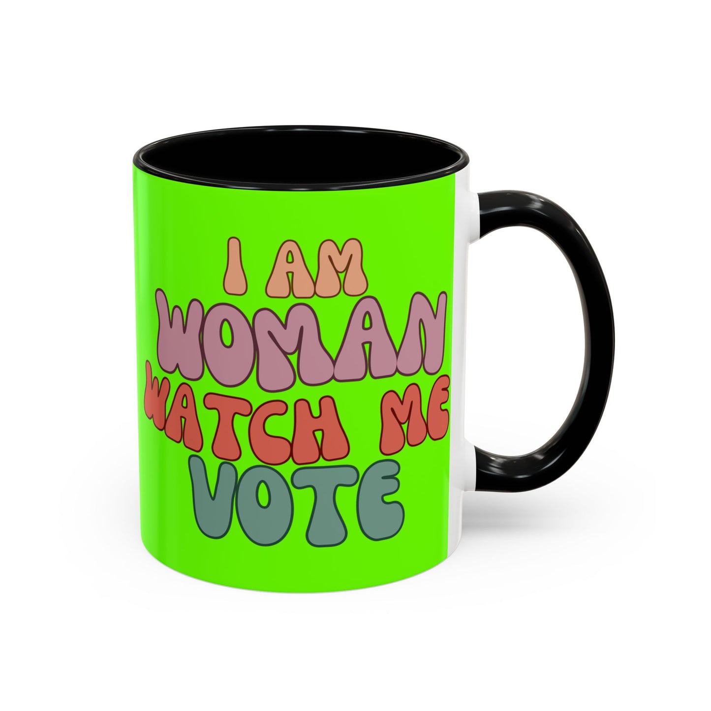 I Am Woman Watch Me Vote Light Green Accent Mug by theGreenDragonTavern.shop