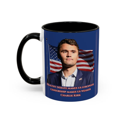 Charlie Kirk, Healthy Debate Blue Accent Mug by theGreenDragonTavern.shop