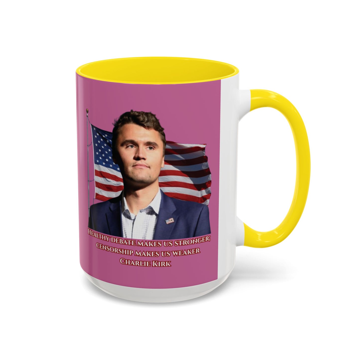 Charlie Kirk, Healthy Debate Pink Accent Mug by theGreenDragonTavern.shop