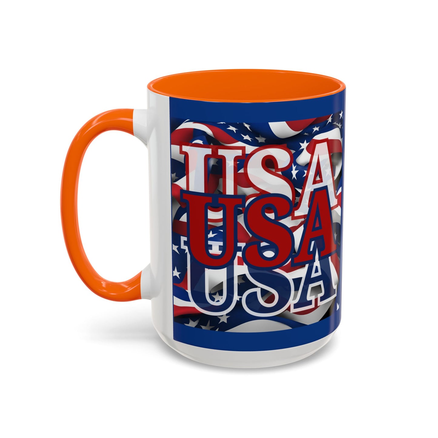 USA Red font Center Patriot Blue Accent Mug by theGreenDragonTavern.shop