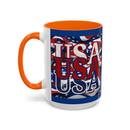 USA Red font Center Patriot Blue Accent Mug by theGreenDragonTavern.shop