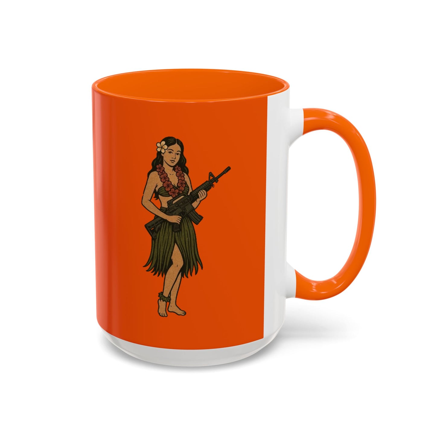 Hula Girl Packin' Heat Orange Accent Mug by theGreenDragonTavern.shop