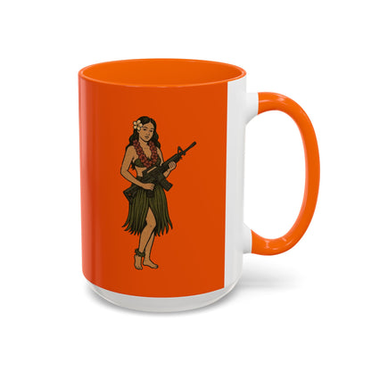 Hula Girl Packin' Heat Orange Accent Mug by theGreenDragonTavern.shop