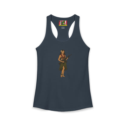 Hula Girl Packin' Heat Women's Racerback Tank Top by theGreenDragonTavern.shop