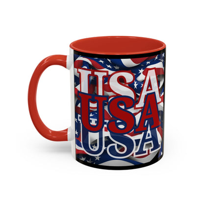 USA Red font Center Patriot Black Accent Mug by theGreenDragonTavern.shop