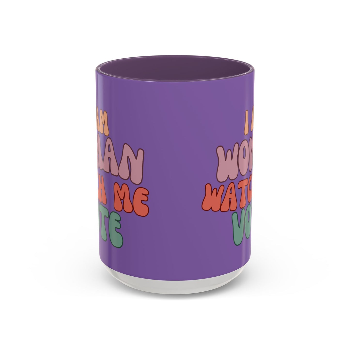 I Am Woman Watch Me Vote Purple Accent Mug by theGreenDragonTavern.shop