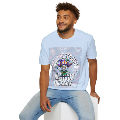 Easily Distracted by Heinous Fuckery Little Jincs Light colors Unisex T-Shirt by theGreenDragonTavern.shop