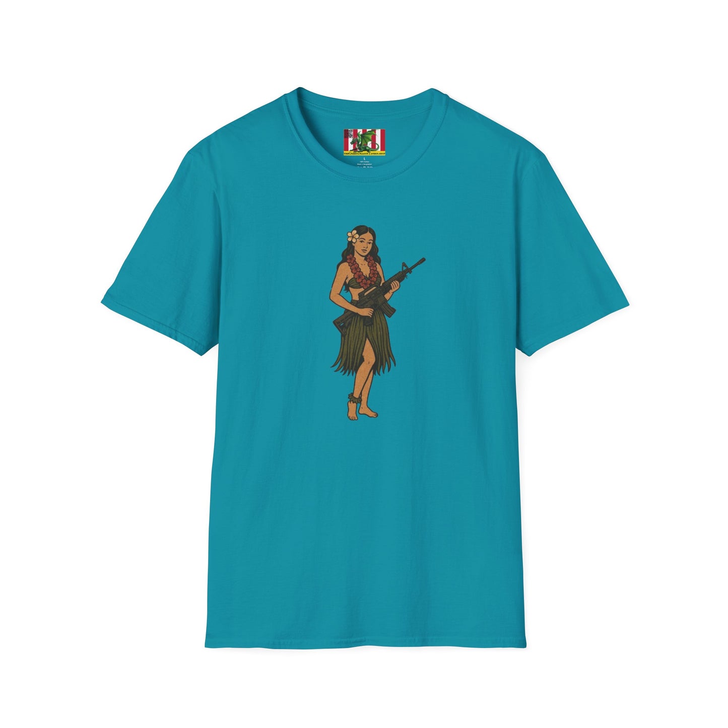 Hula Girl Packin' Heat Dark colors Unisex T-Shirt by theGreenDragonTavern.shop