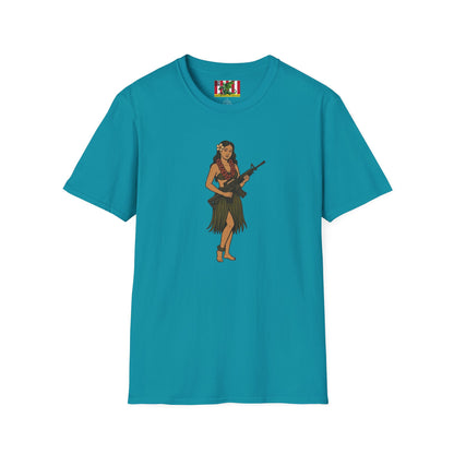 Hula Girl Packin' Heat Dark colors Unisex T-Shirt by theGreenDragonTavern.shop