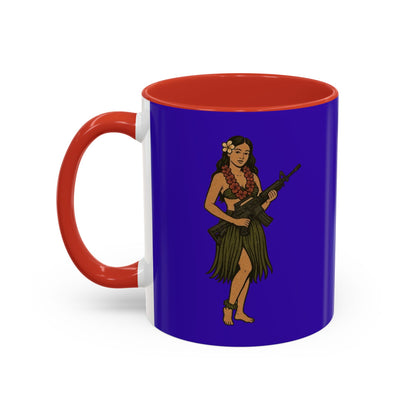 Hula Girl Packin' Heat Dark Purple Accent Mug by theGreenDragonTavern.shop