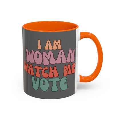 I Am Woman Watch Me Vote Grey Accent Mug by theGreenDragonTavern.shop