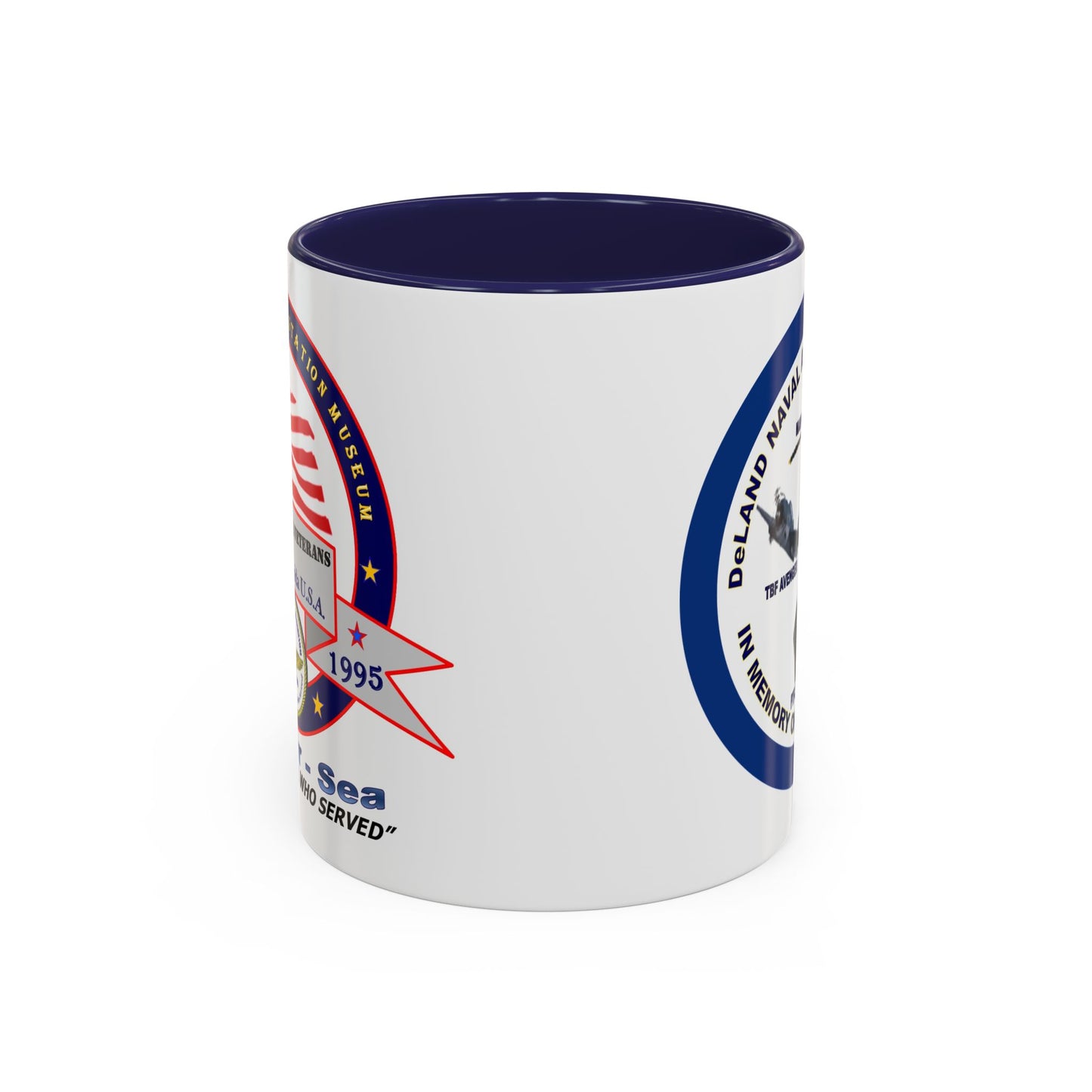 DNASM 2-sided, Founding & Student Art w/Navy Ring White Accent Mug by theGreenDragonTavern.shop