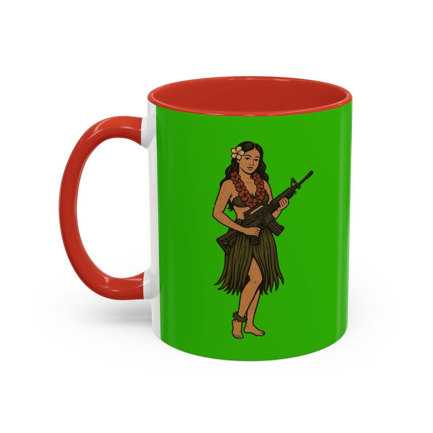 Hula Girl Packin' Heat Light Green Accent Mug by theGreenDragonTavern.shop
