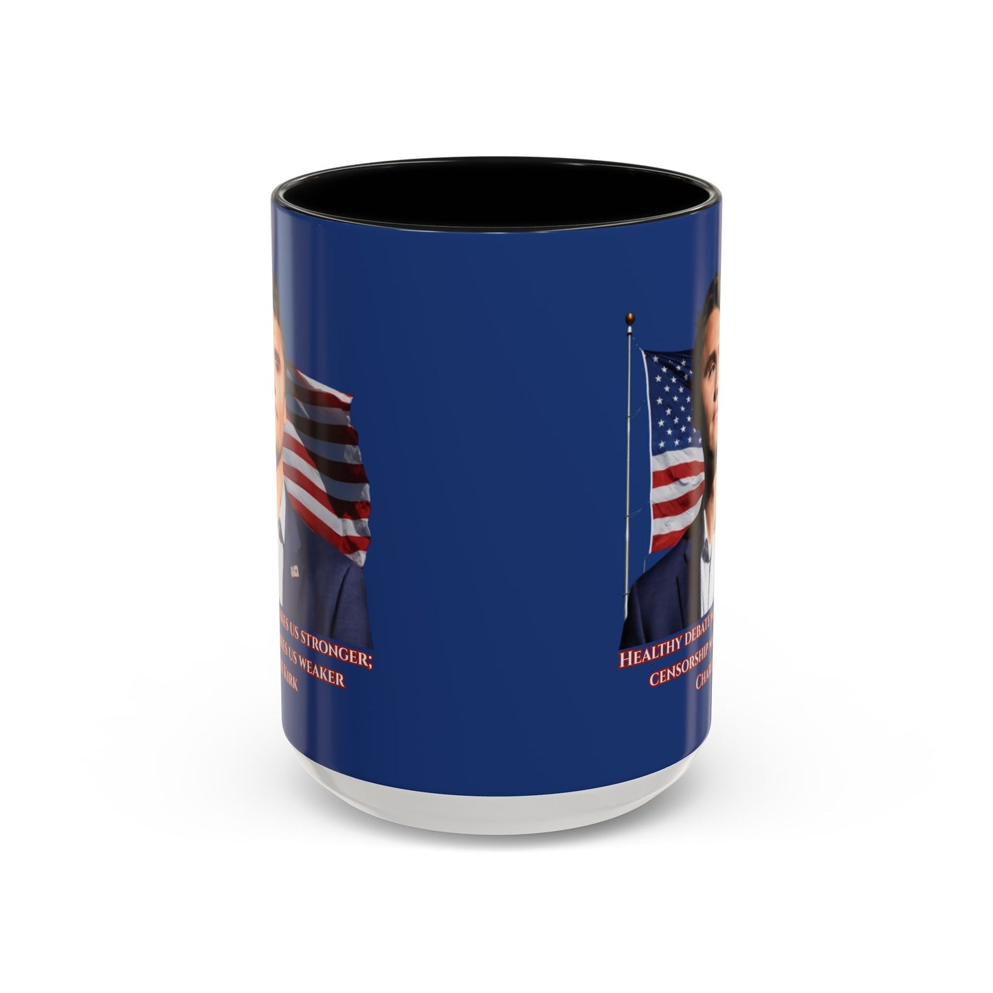 Charlie Kirk, Healthy Debate Blue Accent Mug by theGreenDragonTavern.shop