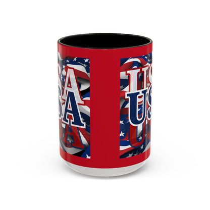 USA Blue font Center Patriot Red Accent Mug by theGreenDragonTavern.shop