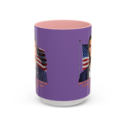 Charlie Kirk, Healthy Debate Light Purple Accent Mug by theGreenDragonTavern.shop