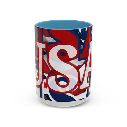 USA! USA! USA White font Patriot Red Accent Mug by theGreenDragonTavern.shop