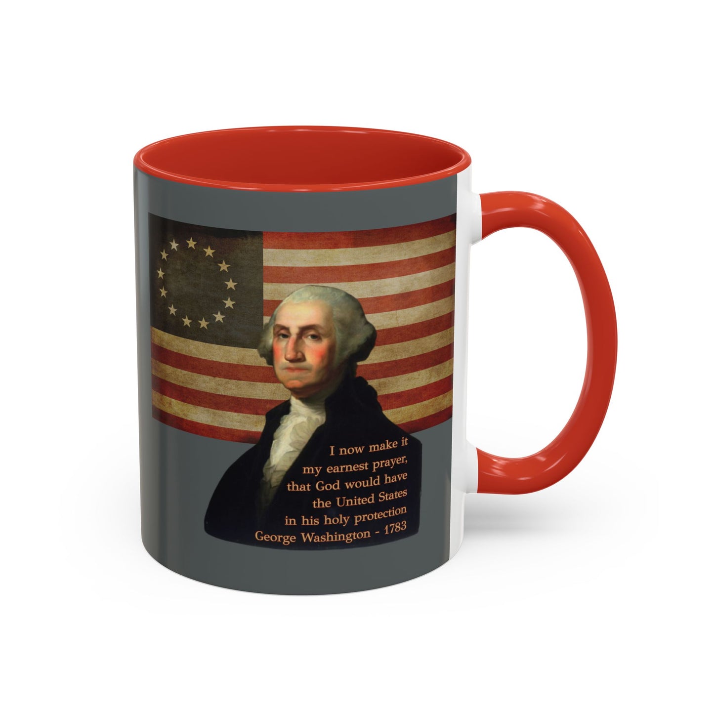Washington's Earnest Prayer Grey Accent Mug by theGreenDragonTavern.shop
