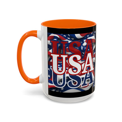 USA White font Center Patriot Black Accent Mug by theGreenDragonTavern.shop