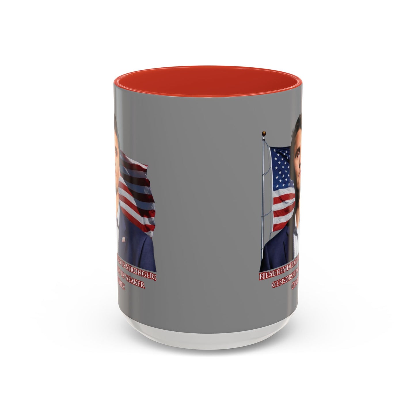 Charlie Kirk, Healthy Debate Grey Accent Mug by theGreenDragonTavern.shop