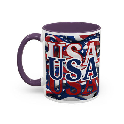 USA Blue font Center Patriot White Accent Mug by theGreenDragonTavern.shop