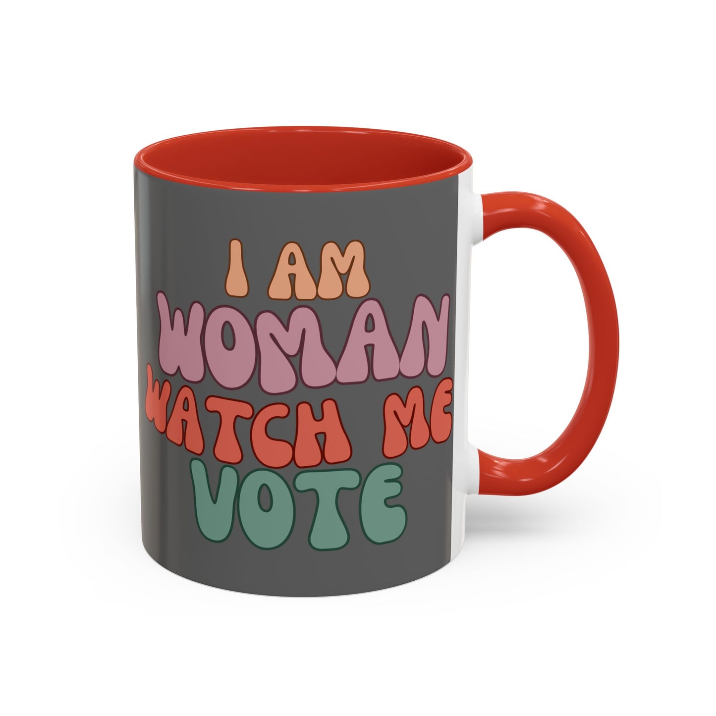 I Am Woman Watch Me Vote Grey Accent Mug by theGreenDragonTavern.shop