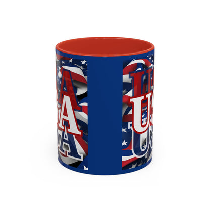 USA White font Center Patriot Blue Accent Mug by theGreenDragonTavern.shop