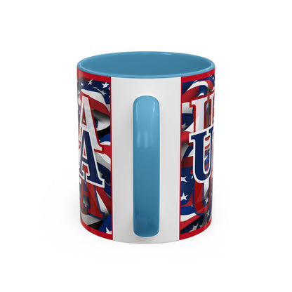 USA Blue font Center Patriot Red Accent Mug by theGreenDragonTavern.shop