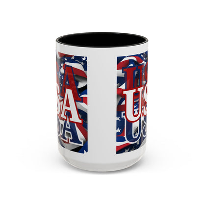 USA White font Center Patriot White Accent Mug by theGreenDragonTavern.shop