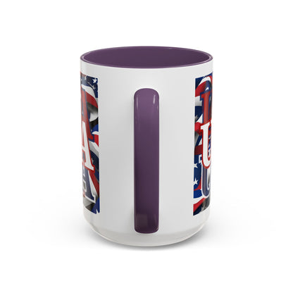 USA White font Center Patriot White Accent Mug by theGreenDragonTavern.shop