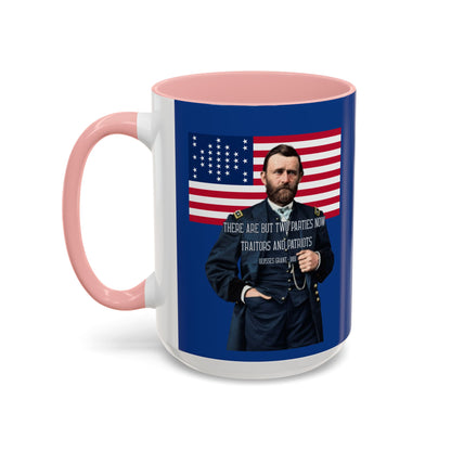 "Traitors and Patriots" Ulysses Grant Dark Blue Accent Mug by theGreenDragonTavern.shop