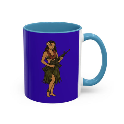 Hula Girl Packin' Heat Dark Purple Accent Mug by theGreenDragonTavern.shop
