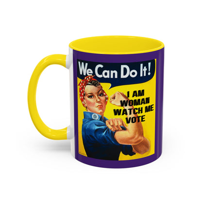I Am Woman Watch Me Vote Rosie Dark Purple Accent Mug by theGreenDragonTavern.shop
