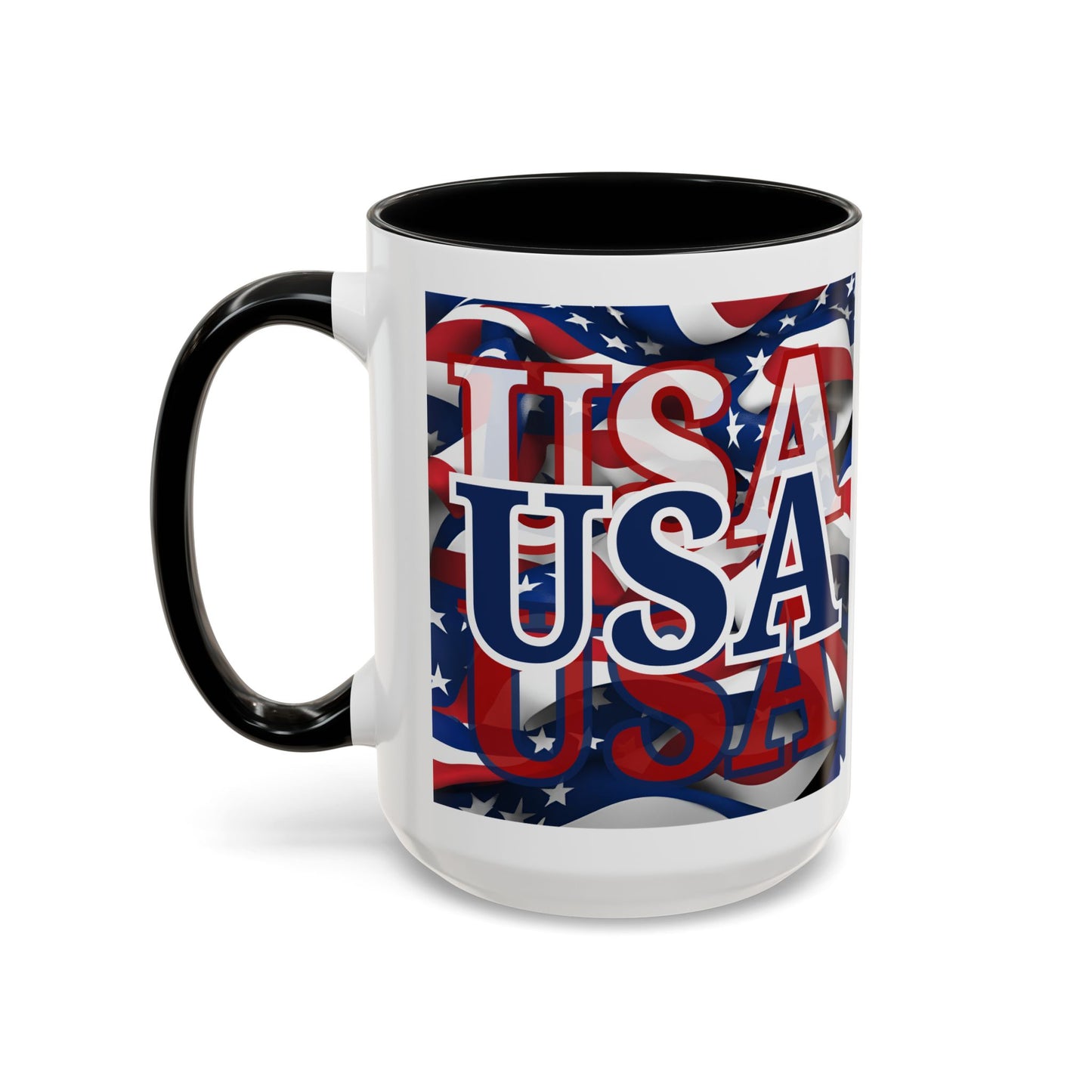 USA Blue font Center Patriot White Accent Mug by theGreenDragonTavern.shop