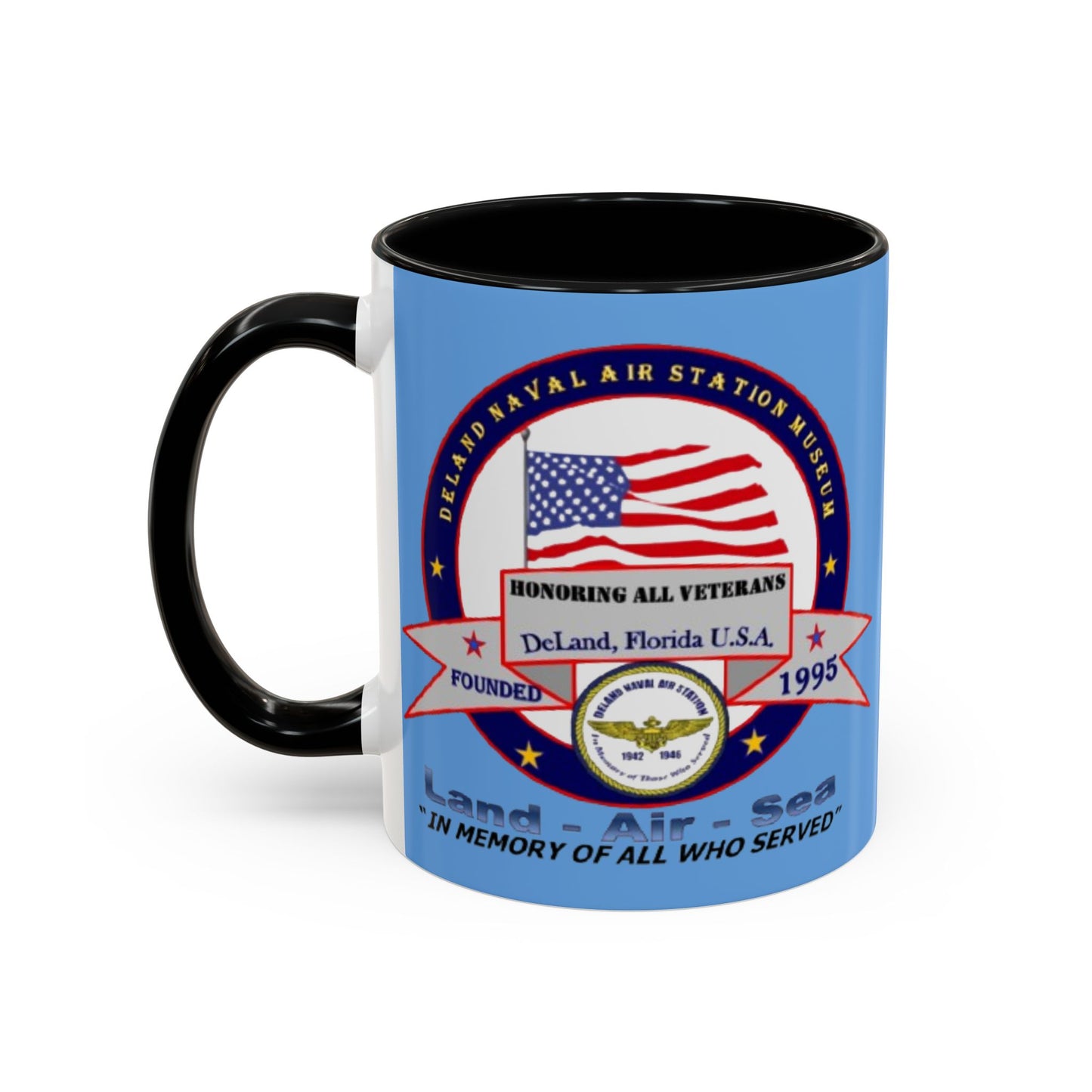 DNASM 2-sided, Founding & Student Art Light Blue Accent Mug by theGreenDragonTavern.shop